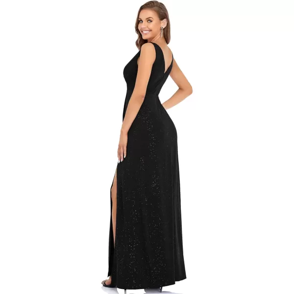 EverPretty Womens VNeck Glitter Dress Side Split Evening Dress 7505Black