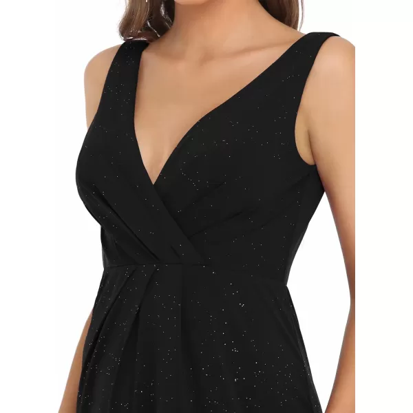 EverPretty Womens VNeck Glitter Dress Side Split Evening Dress 7505Black