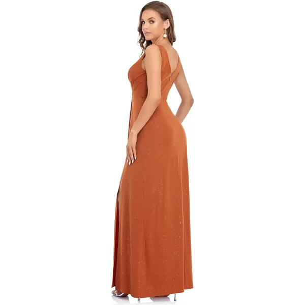 EverPretty Womens VNeck Glitter Dress Side Split Evening Dress 7505Burnt Orange