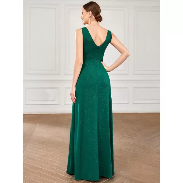 EverPretty Womens VNeck Glitter Dress Side Split Evening Dress 7505Dark Green