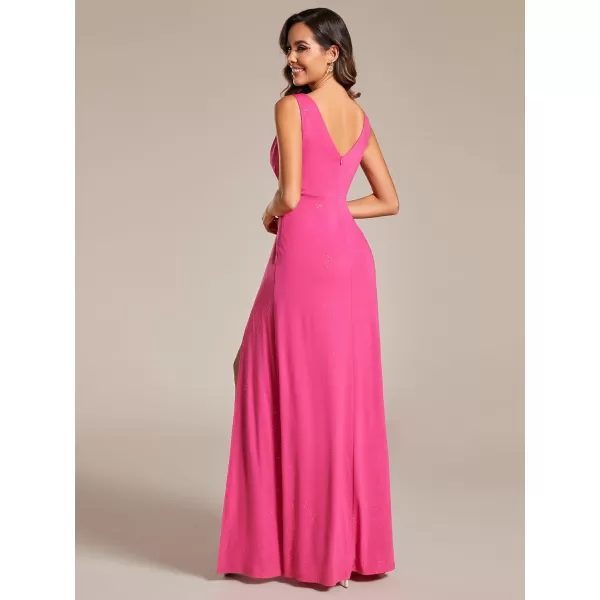 EverPretty Womens VNeck Glitter Dress Side Split Evening Dress 7505Hot Pink