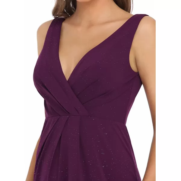 EverPretty Womens VNeck Glitter Dress Side Split Evening Dress 7505Purple