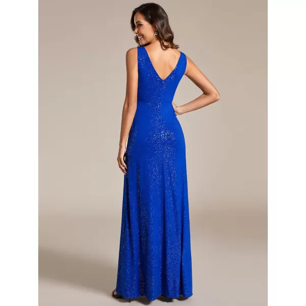 EverPretty Womens VNeck Glitter Dress Side Split Evening Dress 7505Sapphire Blue