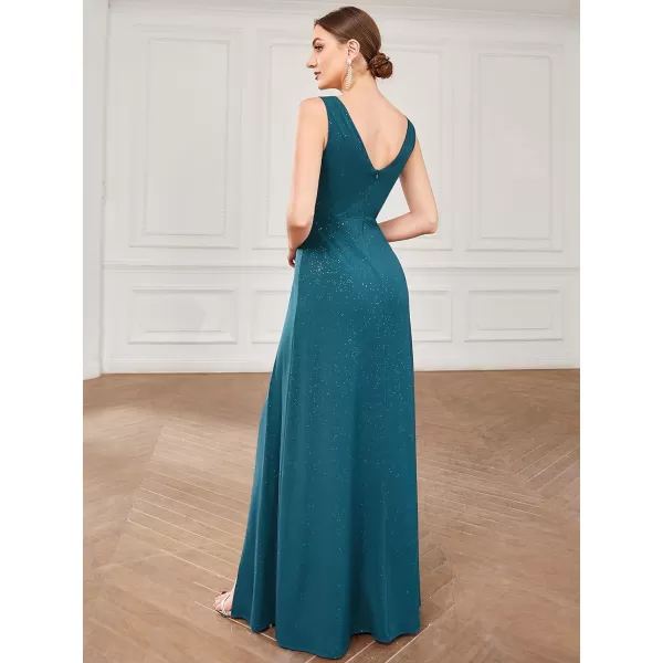 EverPretty Womens VNeck Glitter Dress Side Split Evening Dress 7505Teal