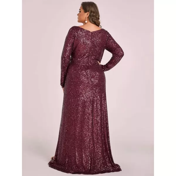 EverPretty Womens VNeck Sequin Long Sleeve Plus Size Formal Evening Dress 50146Burgundy