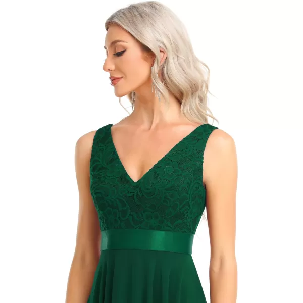 EverPretty Womens Vintage V Neck Irregular Hem Lace A Line Chiffon Cocktail Dresses 00207Green