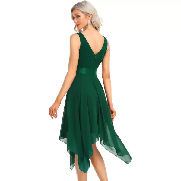 EverPretty Womens Vintage V Neck Irregular Hem Lace A Line Chiffon Cocktail Dresses 00207Green