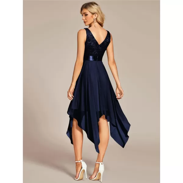 EverPretty Womens Vintage V Neck Irregular Hem Lace A Line Chiffon Cocktail Dresses 00207Navy Blue