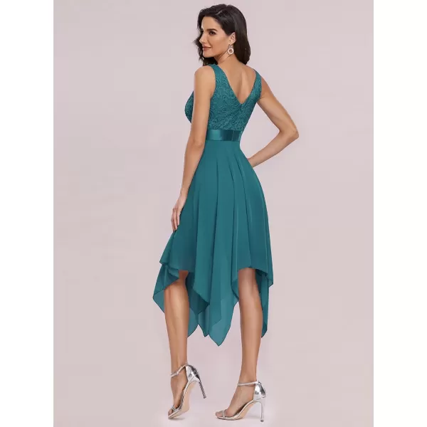 EverPretty Womens Vintage V Neck Irregular Hem Lace A Line Chiffon Cocktail Dresses 00207Teal