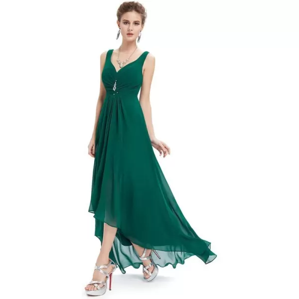 EverPretty Double VNeck Rhinestones Ruched Bust HiLo Evening Party Dress 09983Dark Green