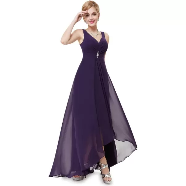 EverPretty Double VNeck Rhinestones Ruched Bust HiLo Evening Party Dress 09983Dark Purple