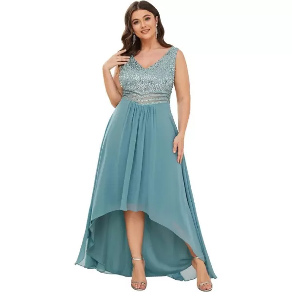 EverPretty Plus Womens V Neck Seuiqn Empire Waist Maxi Formal Evening Party Dress 0410DADusty Blue