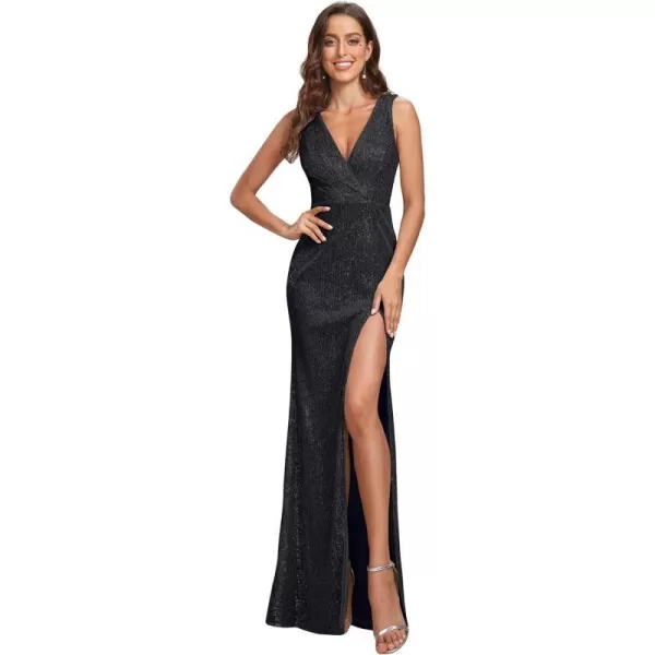 EverPretty Women Sequin Evening Dress Long Sleeve Side Split Evening Gowns 0824Ablack