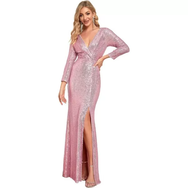 EverPretty Women Sequin Evening Dress Long Sleeve Side Split Evening Gowns 0824Orchid