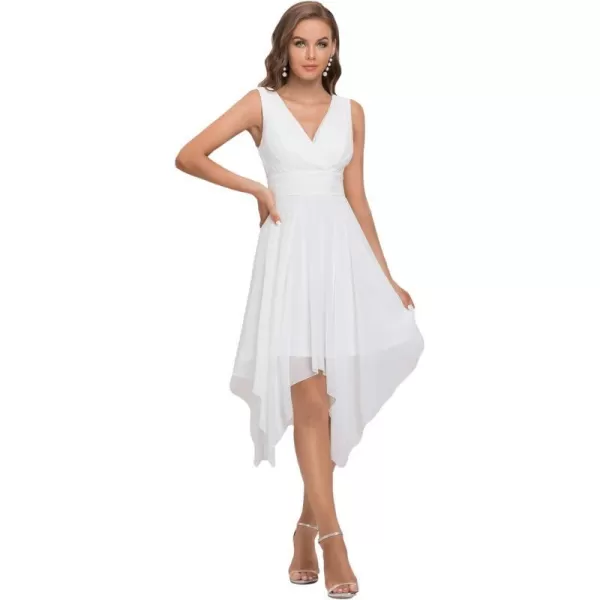 EverPretty Women V Neck Ruched Irregular Hem A Line Chiffon Short Cocktail Dress 03142USCream