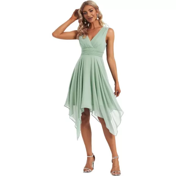 EverPretty Women V Neck Ruched Irregular Hem A Line Chiffon Short Cocktail Dress 03142USMint Green