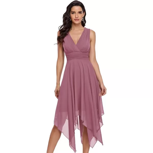 EverPretty Women V Neck Ruched Irregular Hem A Line Chiffon Short Cocktail Dress 03142USOrchid