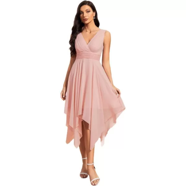 EverPretty Women V Neck Ruched Irregular Hem A Line Chiffon Short Cocktail Dress 03142USPink