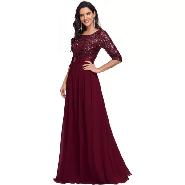 EverPretty Womens A Line Crew Neck Half Sleeve Sequin Maxi Evening Dress 0683Burgundy