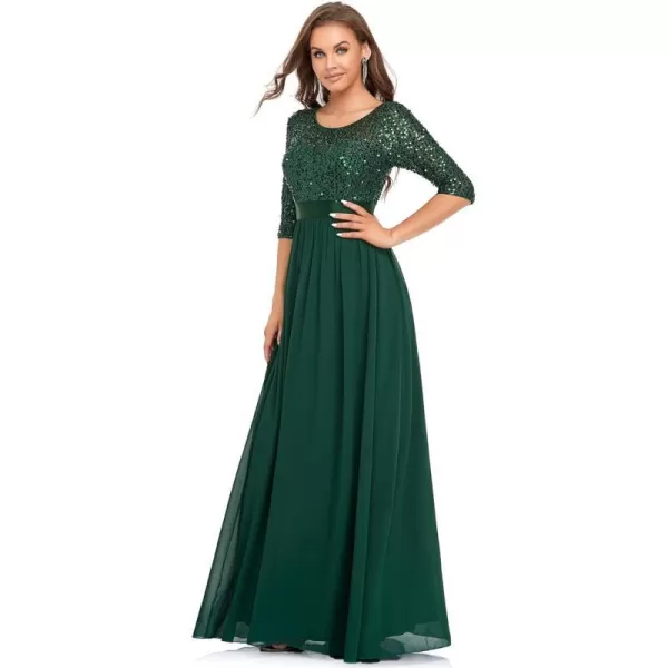 EverPretty Womens A Line Crew Neck Half Sleeve Sequin Maxi Evening Dress 0683Dark Green