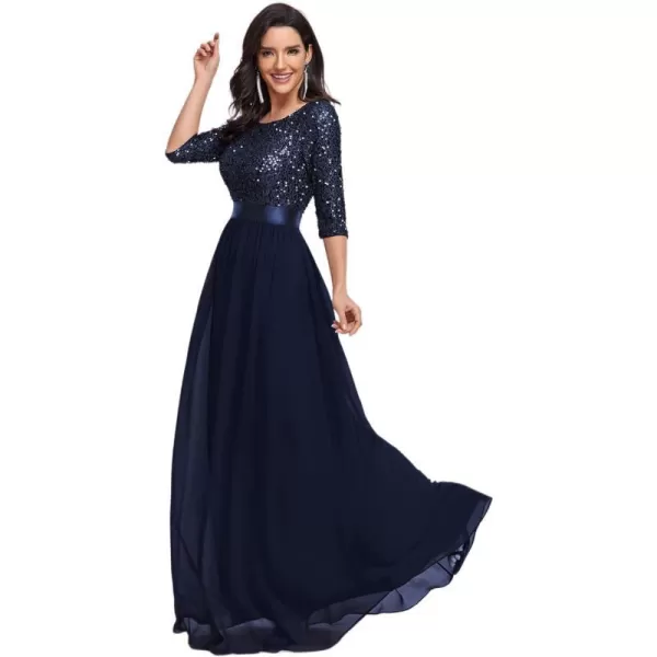 EverPretty Womens A Line Crew Neck Half Sleeve Sequin Maxi Evening Dress 0683Navy Blue