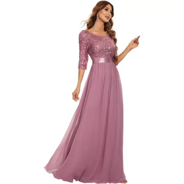 EverPretty Womens A Line Crew Neck Half Sleeve Sequin Maxi Evening Dress 0683Purple Orchid