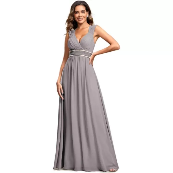 EverPretty Womens Chiffon V Neck Cap Sleeve Backless Pearl Waistline Bridesmaid Dress 08698USAGrey