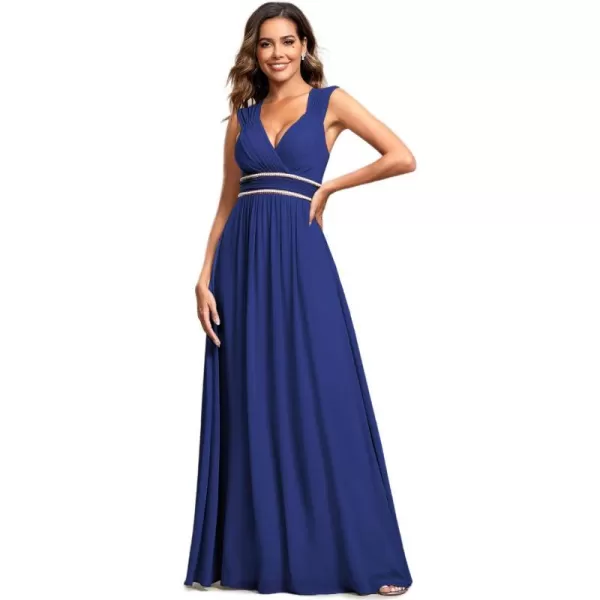 EverPretty Womens Chiffon V Neck Cap Sleeve Backless Pearl Waistline Bridesmaid Dress 08698USASapphire Blue