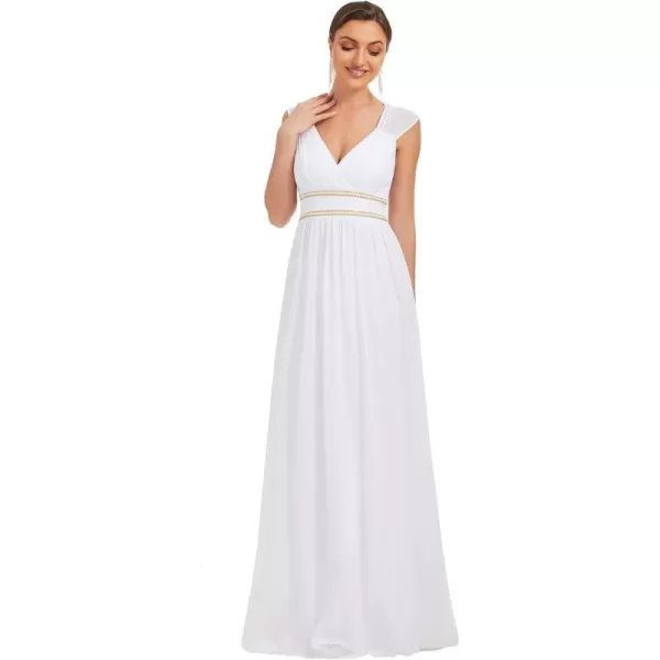 EverPretty Womens Chiffon V Neck Cap Sleeve Backless Pearl Waistline Bridesmaid Dress 08698USAWhite