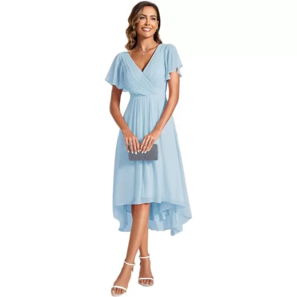 EverPretty Womens Chiffon VNeck Short Wedding Guest Dress with Ruffled Sleeves 01923Sky Blue