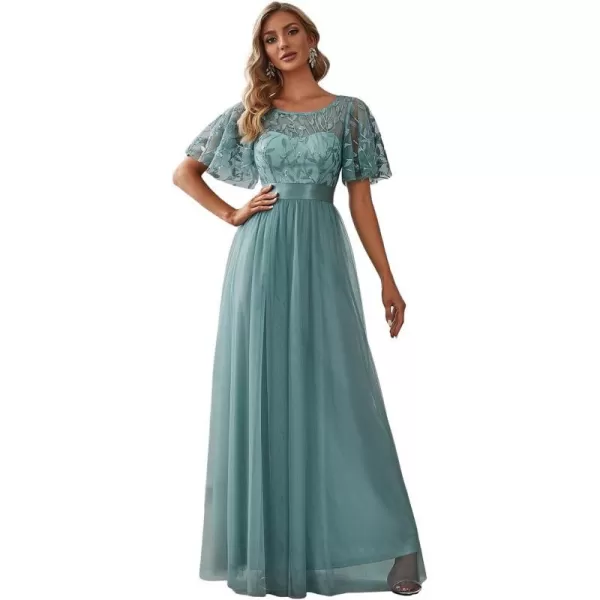 EverPretty Womens Crew Neck ALine Evening Cocktail Long Dress Ruffle Sleeve High Waist Beaded Bridesmaid Dresses 0904USAMint