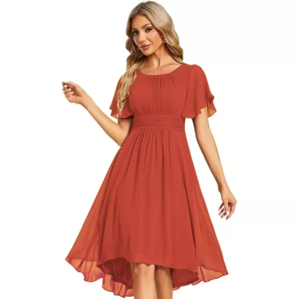 EverPretty Womens Crew Neck Pleated Waist Short Sleeve Wedding Guest Dress Chiffon Bridesmaid Dresses 02053Burnt Orange