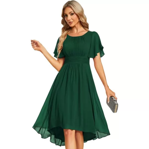 EverPretty Womens Crew Neck Pleated Waist Short Sleeve Wedding Guest Dress Chiffon Bridesmaid Dresses 02053Dark Green