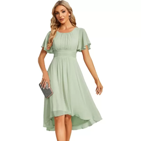 EverPretty Womens Crew Neck Pleated Waist Short Sleeve Wedding Guest Dress Chiffon Bridesmaid Dresses 02053Mint Green