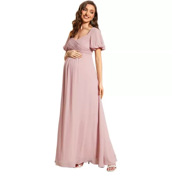 EverPretty Womens Double V Neck Short Sleeve Pleated A Line Chiffon Maternity Casual Dress 01565EYDusty Rose