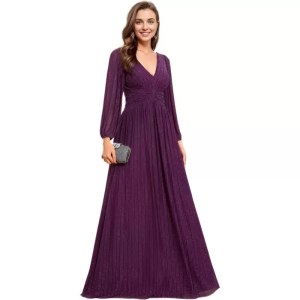 EverPretty Womens Glitter A Line V Neck Pleated Long Evening Dress 01961Purple Wisteria