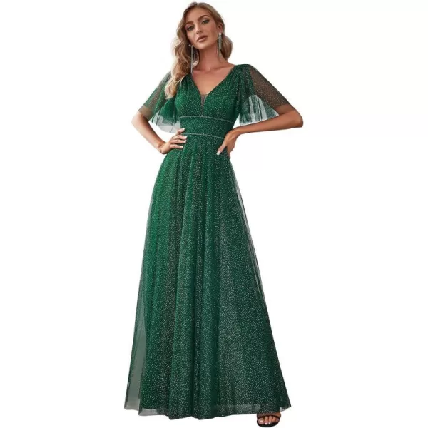 EverPretty Womens Illusion Short Sleeve Summer Tulle Bridesmaid Dresses for Wedding 0278Dark Green