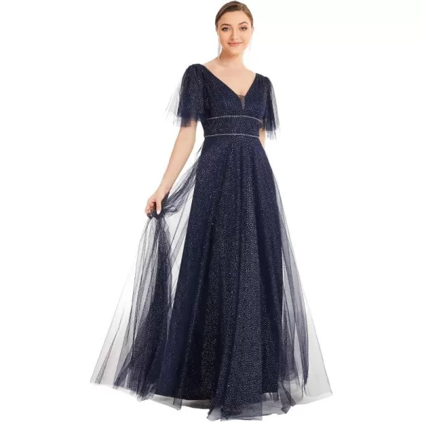 EverPretty Womens Illusion Short Sleeve Summer Tulle Bridesmaid Dresses for Wedding 0278Navy