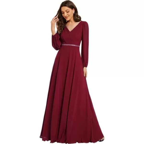 EverPretty Womens Long Sleeve V Neck Empire Waist A Line Beading Maxi Formal Dresses Bridemaid Dress 01981Burgundy