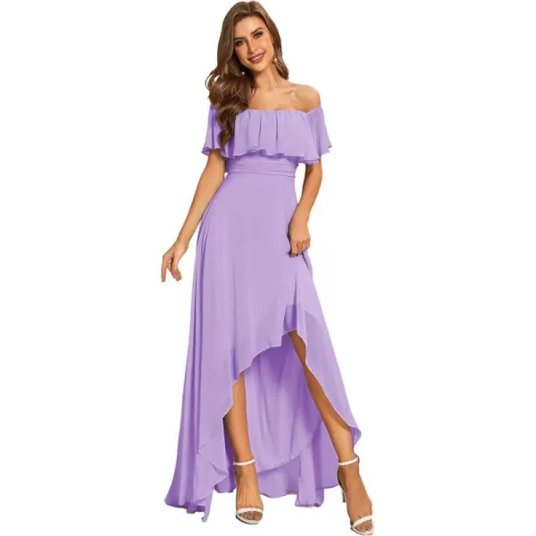 EverPretty Womens Off Shoulder High Low A Line Chiffon Wedding Guest Dress 01736Lavender