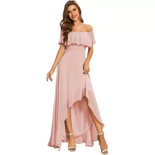 EverPretty Womens Off Shoulder High Low A Line Chiffon Wedding Guest Dress 01736Pink