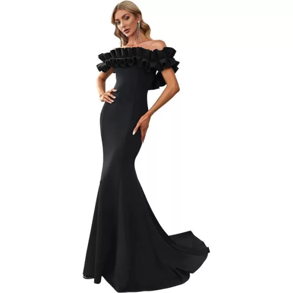 EverPretty Womens Off Shoulder Ruffle Sleeve Bodycon Formal Party Dress 0274Black