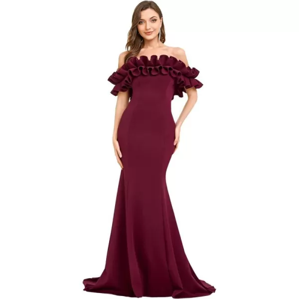 EverPretty Womens Off Shoulder Ruffle Sleeve Bodycon Formal Party Dress 0274Burgundy