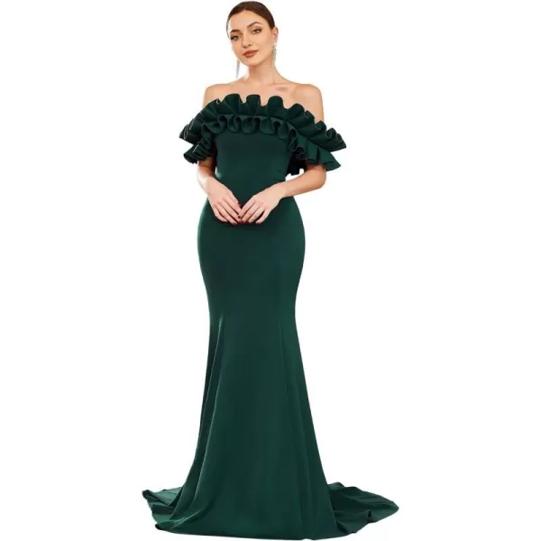 EverPretty Womens Off Shoulder Ruffle Sleeve Bodycon Formal Party Dress 0274Dark Green