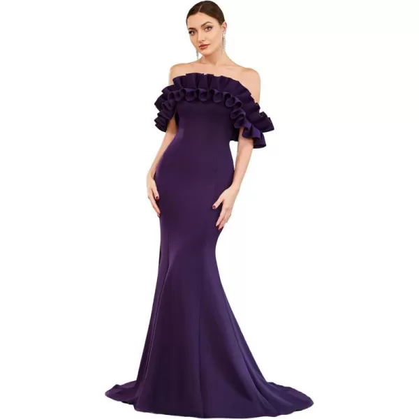 EverPretty Womens Off Shoulder Ruffle Sleeve Bodycon Formal Party Dress 0274Dark Purple