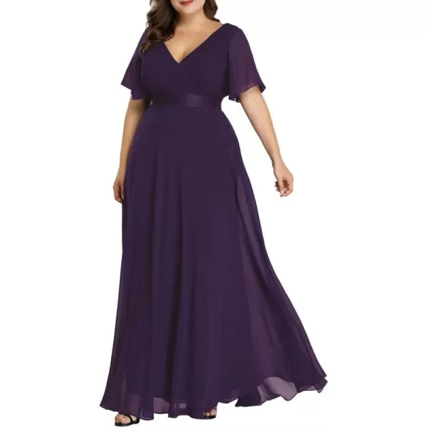 EverPretty Womens Plus Size Double VNeck Evening Party Maxi Dresses 09890PZPurple