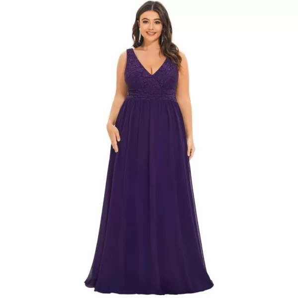 EverPretty Womens Plus Size Elastic Lace VNeck Empire Waist Chiffon Maxi Evening Dresses 0163APZDark Purple