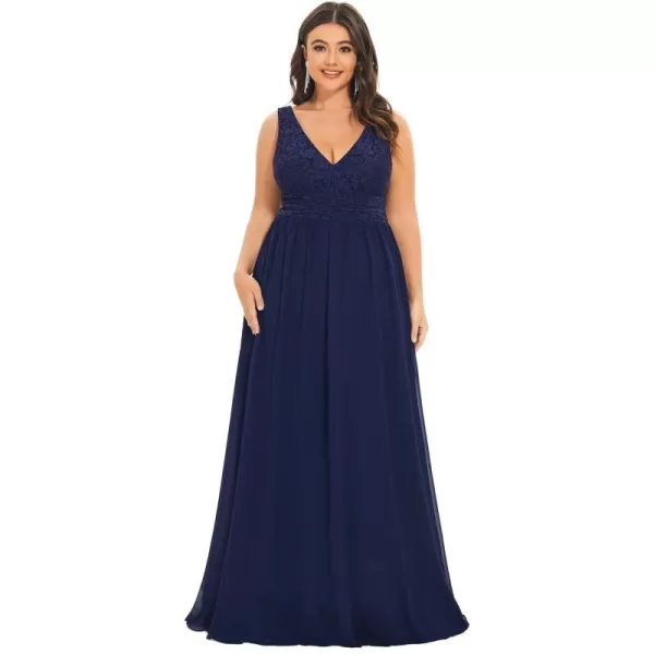 EverPretty Womens Plus Size Elastic Lace VNeck Empire Waist Chiffon Maxi Evening Dresses 0163APZNavy Blue