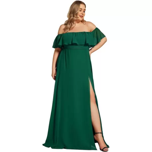 EverPretty Womens Plus Size Off Shoulder Ruffle Sleeves Side Split Chiffon Floor Length Formal Dress 0968PZUSADark Green