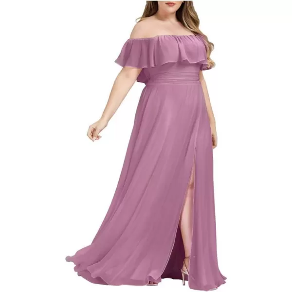 EverPretty Womens Plus Size Off Shoulder Ruffle Sleeves Side Split Chiffon Floor Length Formal Dress 0968PZUSAOrchid